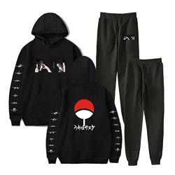 NCTCITY Unisex Trainingsanzug 2 Stück Bekleidungsset Kapuzenpullover Hoodie Top + Lange Hose Sportanzug Anime Druck Jogginganzug Mit Tasche Uchiha Sharingan Ninjia von NCTCITY