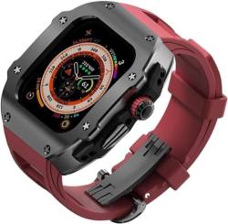 NDJQY Edelstahl-Uhrengehäuse, Fluorkautschuk-Armband, für Apple Watch Ultra 8, 2, 49 mm Serie, Herren-Metalllünette, Silikonband, Mod Kit, für iWatch 49 mm, Ersatzzubehör, For 49mm, Achat von NDJQY