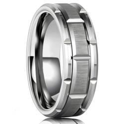 NEBBAN Herren Silber Farbe Schwarz Edelstahl Ring Groove Vielseitiger Ring für Männer Frauen Verlobungsring Jubiläumsgeschenke size：10 von NEBBAN