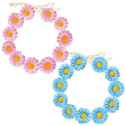 2 Stück Sonnenblumen-Stirnband, Gänseblümchen-Blumen-Stirnband, verstellbares Sonnenblumen-Kopfstück, Sonnenblumen-Kronen-Stirnband für Festival, Party, Hochzeit (blau und rosa) von NECXON