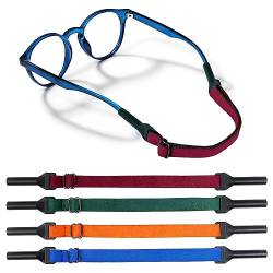 NECXON 4 Stück verstellbare Brillenbänder, universelles Sportbrillenband für Herren, mehrfarbiger Sonnenbrillenhalter für Sonnenbrillen (grün, rot, orange und blau) von NECXON