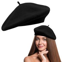 NECXON Damen-Baskenmütze, Baskenmütze aus Wolle, französische Schwarze Baskenmütze für warme und modische Kopfbedeckungen sowie Herbst und Winter von NECXON