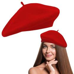 NECXON Damen-Baskenmütze, Baskenmütze aus Wolle, französische rote Baskenmütze für warme und modische Kopfbedeckungen sowie Herbst und Winter von NECXON