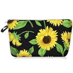 Sonnenblumen-Make-up-Tasche, Canvas-Kosmetiktasche, kleine Make-up-Tasche, tragbare Kosmetik-Handtasche, Beauty-Tasche, Reisen für Frauen (gelbe Sonnenblume) von NECXON