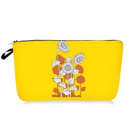 Sonnenblumen-Make-up-Tasche, Canvas-Kosmetiktasche, kleine Make-up-Tasche, tragbare Kosmetik-Handtasche, Beauty-Tasche, Reisen für Frauen (weiße Sonnenblume) von NECXON