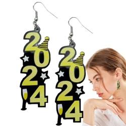 2024 Ohrringe für Frauen - Acryl-Feiertags-Ohrringe,Stilvolle, modische, handgefertigte, leichte Frohes Neues-Jahr-Ohrringe für die Silvester-Tanzparty Neflum von NEFLUM