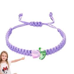 NEFLUM Gewebtes handgefertigtes Armbandseil, geflochtene Tulpenblumen-Armbänder | Handgefertigtes, gewebtes, geflochtenes Seilarmband | Verstellbares Bohemian-Armband mit Perlen für Teenager-Mädchen von NEFLUM