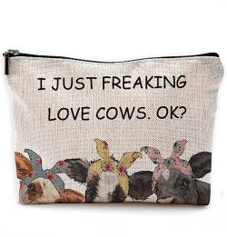 NEGIGA I Just Freaking Love Cows OK Farmhouse Kühe mit Bandanas Make-up-Tasche Kosmetiktasche mit Reißverschlussbeutel, Reise-Kulturbeutel, Geschenke für Kuhliebhaber, Bauernhofmädchen von NEGIGA