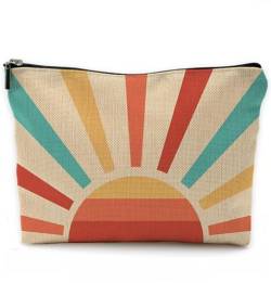 NEGIGA Minimalistische Make-up-Tasche im Boho-Stil mit Blumenmuster, Reise-Kosmetiktasche, Boho-Stil, Mitte des Jahrhunderts, moderne Kunst, Kosmetiktasche mit Reißverschluss, Reise-Kulturbeutel, von NEGIGA