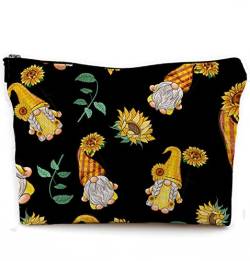 NEGIGA Rustikale Sommer-Sonnenblumen-Zwerge, grünes Blatt, Make-up-Tasche, Kosmetiktasche mit Reißverschluss, Reise-Kulturbeutel, Geschenke für Zwergenliebhaber, Frauen, Sonnenblumen-Liebhaber, von NEGIGA