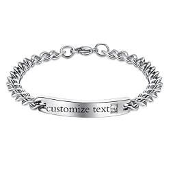 NEHZUS Edelstahl Armbänder mit benutzerdefinierten Gravur, Schmuck Geschenk für Paar, Link Armband für Sie und Ihn (Silber) von NEHZUS