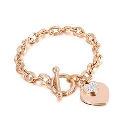 NEHZUS Frauen Edelstahl Link Kette Herz Charms Armbänder für Teenager-Alter Mädchen 18CM Länge Toggle-Verschluss von NEHZUS