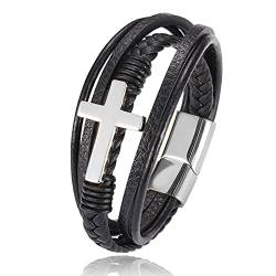 NEHZUS Glaubensarmband für Herren für Männer Kreuzarmband aus Leder und Stahl Religiöses Lederarmband von NEHZUS