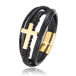 NEHZUS Glaubensarmband für Herren für Männer Kreuzarmband aus Leder und Stahl Religiöses Lederarmband von NEHZUS