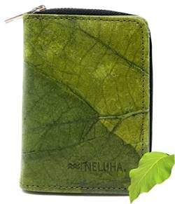 NELUHA Geldbörse vegan aus Teakblättern, nachhaltig Leder Alternative - Portemonnaie, Geldbeutel mit vielen Fächern aufklappbar mit Reißverschluss (Grün) von NELUHA