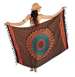 NELUHA Sarong Tuch Damen mit Saronghalter Pareo Wickeltuch Handtuchkleid Wickelrock Damen strandtuch xxl Tuch Männer pareo damen strandtuch damen Mandala orange von NELUHA