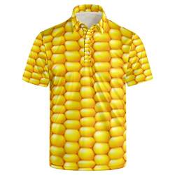NELife Golf-Shirts für Herren, bedruckt, Dry Fit, kurzärmelig, Performance-Polo-Shirts, feuchtigkeitsableitender Kragen, Tennis-T-Shirt, Gelb-3, XL von NELife