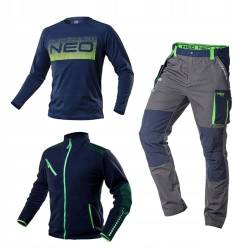NEO TOOLS Premium Herren Arbeitskleidungssatz Gr. S - 3XL | Arbeitshose 100% Baumwolle, Fleece-Arbeitsjacke 300 g/m2, Arbeits-T-Shirt atmungsaktiv | Reflektierende Elemente Gr. L von NEO TOOLS