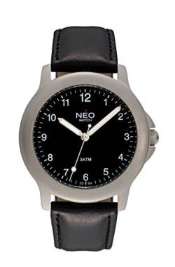 NEO watch PURE BLACK Herrenuhr Armbanduhr Edelstahlgehäuse Lederarmband Schwarz Analog Quarz N5-001 von NEO watch