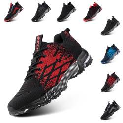 NEOKER Laufschuhe Herren Turnschuhe Damen Sportschuhe Leicht Straßenlaufschuhe Unisex Schnürung Atmungsaktiv rutschfeste ALI-1Rot EU40 von NEOKER