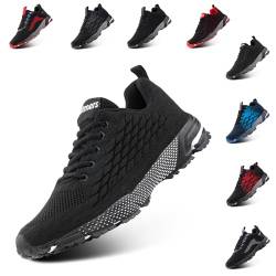 NEOKER Laufschuhe Herren Turnschuhe Damen Sportschuhe Leicht Straßenlaufschuhe Unisex Schnürung Atmungsaktiv rutschfeste ALI-3Schwarz EU43 von NEOKER