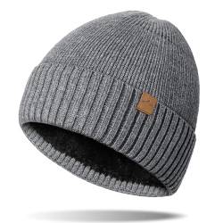 NEOLA Beanie Hat Herren – Winter Thermo Hüte Strickmütze Rollmanschette Mütze mit Fleece Gefüttert Slouchy Skullies Beanies Geschenke für Männer/Ihn/Papa Laufen Wandern Outdoor UK, grau, Einheitsgröße von NEOLA