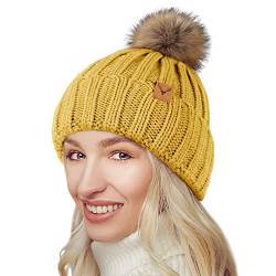 NEOLA Winetermütze mit Bommel für Damen Bommelmütze Warme Gestrickte Beanie, Strickmütze mit Pompom und Fleecefutter, Dicke Ohrenschutz Hut für Winter Frühling Herbst von NEOLA