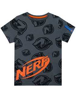 NERF T-Shirt Jungen All Over Print Kurzarm T-Shirt für Kinder Grau 122 von NERF