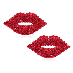 Damen Brosche Elegant Mode rote Lippenbroschen, Schmuckzubehör, Strass Brosche for Frauen Damen Festival Geschenk, 2 Packung Damen Brosche Elegant Vintage von NESPIQ