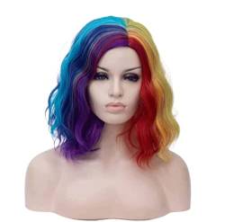 Perücken Frauen Perücken Gewellte Lockige Perücken Bob Synthetische Perücke Party Rainbow Color Mixing Perücken Cosplay Perücken Damen (Color : C, Size : 15in) von NESPIQ