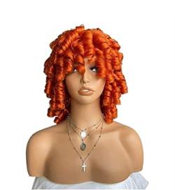 Perücken Kurze lockige Perücke mit Pony, volle kurze Afro-Lockenperücke für schwarze Frauen, elastisch, flauschig Perücken Damen (Color : Orange, Size : 13in) von NESPIQ