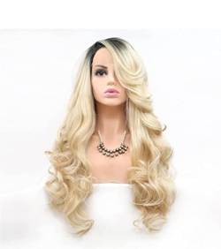 Perücken Langes Lockiges Haar, Natürlich, 18 Zoll Bis 26 Zoll, Perücke, Goldener Farbverlauf, Schräger Pony, Modische Perücke Für Den Täglichen Partygebrauch Perücken Damen (Color : B, Size : 22Inch von NESPIQ