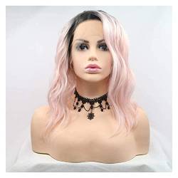 Perücken Ombre Hot Pink Perücke lange lockige gewellte synthetische dunkle Wurzeln Perücken für Frauen Mittelteil Kostüm Cosplay Perücke Perücken Damen von NESPIQ