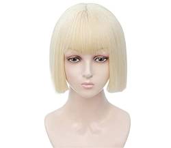 Perücken Perücke Mit Pony, Kurze Bob-Perücken Für Frauen, Synthetisches Glattes Haar, Bob-Schnitt, Mode-Perücken Perücken Damen (Color : Gold, Size : 10in) von NESPIQ