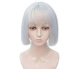 Perücken Perücke Mit Pony, Kurze Bob-Perücken Für Frauen, Synthetisches Glattes Haar, Bob-Schnitt, Mode-Perücken Perücken Damen (Color : Silver, Size : 10in) von NESPIQ