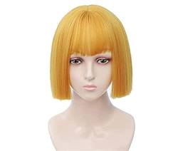 Perücken Perücke Mit Pony, Kurze Bob-Perücken Für Frauen, Synthetisches Glattes Haar, Bob-Schnitt, Mode-Perücken Perücken Damen (Color : Yellow, Size : 10in) von NESPIQ