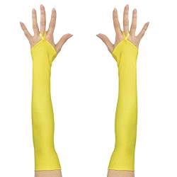 NET TOYS Fingerlose Handschuhe mit Mittelfinger-Schlaufe | Neongelb | Hochwertiges Frauen-Kostüm-Zubehör Armstulpen | Passend gekleidet für Fasching & Karneval von NET TOYS