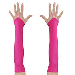NET TOYS Fingerlose Handschuhe mit Mittelfinger-Schlaufe | Neonpink | Hochwertiges Frauen-Kostüm-Zubehör Armstulpen | Passend gekleidet für Fasching & Karneval von NET TOYS