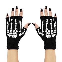 NET TOYS Fingerlose Skelett-Handschuhe | Schwarz-Weiß | Schauriges Frauen-Kostüm-Zubehör Damen-Handschuhe ohne Finger geeignet für Halloween & Horror-Party von NET TOYS