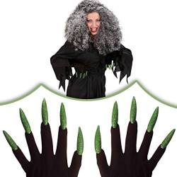 NET TOYS Grüne Halloween Hexen Handschuhe Hexenhandschuhe Horrorhandschuhe Horror Grusel Kostüm Zubehör Hexe Fasching Karneval von NET TOYS