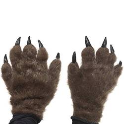 NET TOYS Haarige Handschuhe mit Bärentatzen - Braun - Unheimliches Unisex-Kostüm-Zubehör Monster-Pranken Werwolf - Perfekt geeignet für Karneval & Halloween von NET TOYS