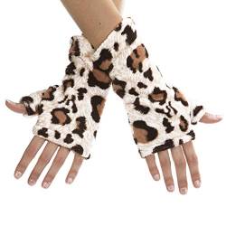 NET TOYS Kuschelige Leoparden Handschuhe ohne Finger - Beige-Braun - Originelles Damen-Kostüm-Zubehör Handstulpen im Leo-Look - Passend gekleidet für Fasching & Karneval von NET TOYS
