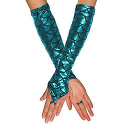 NET TOYS Lange Fingerlose Handschuhe Meerjungfrau - Grün - Elegantes Damen-Accessoire Stulpen Mermaid - EIN Blickfang für Kostümfest & Fasching von NET TOYS