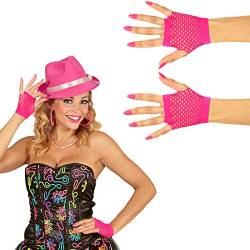 NET TOYS Stylische Fingerlose Netz-Handschuhe im 80s Look - Pink - Schrilles Damen-Kostüm-Zubehör Pulswärmer - Genau richtig für Fasching & Karneval von NET TOYS