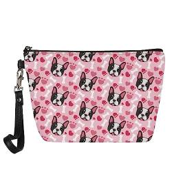 NETILGEN Damen-Make-up-Tasche mit Reißverschluss, tragbare Kosmetiktaschen, wasserdichte Tasche, Organizer, Kulturbeutel, Reisen, Bulldog Pink Love von NETILGEN