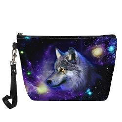 NETILGEN Damen-Make-up-Tasche mit Reißverschluss, tragbare Kosmetiktaschen, wasserdichte Tasche, Organizer, Kulturbeutel, Reisen, Galaxy Wolf von NETILGEN