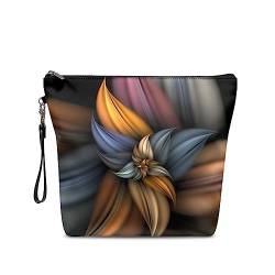 NETILGEN Große Make-up-Tasche mit Reißverschluss, PU-Leder, Kosmetik-Aufbewahrungs-Organizer mit Griff, geräumige Reise-Kulturtasche, ideales Geschenk, Braune Blume von NETILGEN