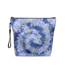 NETILGEN Große Make-up-Tasche mit Reißverschluss, PU-Leder, Kosmetik-Aufbewahrungs-Organizer mit Griff, geräumige Reise-Kulturtasche, ideales Geschenk, Tie Dye Blume von NETILGEN