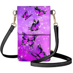 NETILGEN Handytasche für Damen und Mädchen, Touch-Handytasche, Umhängetasche, Kartenhalter, Geldbörse, Purple Butterflies von NETILGEN