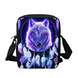 NETILGEN Messenger Bag for Girls Boys,Christmas Decoration Bags,Cute Crossbody Adjustable Bag Durable Polyester Washable Dust Proof Durable Zipper, Traumfänger Wolf von NETILGEN